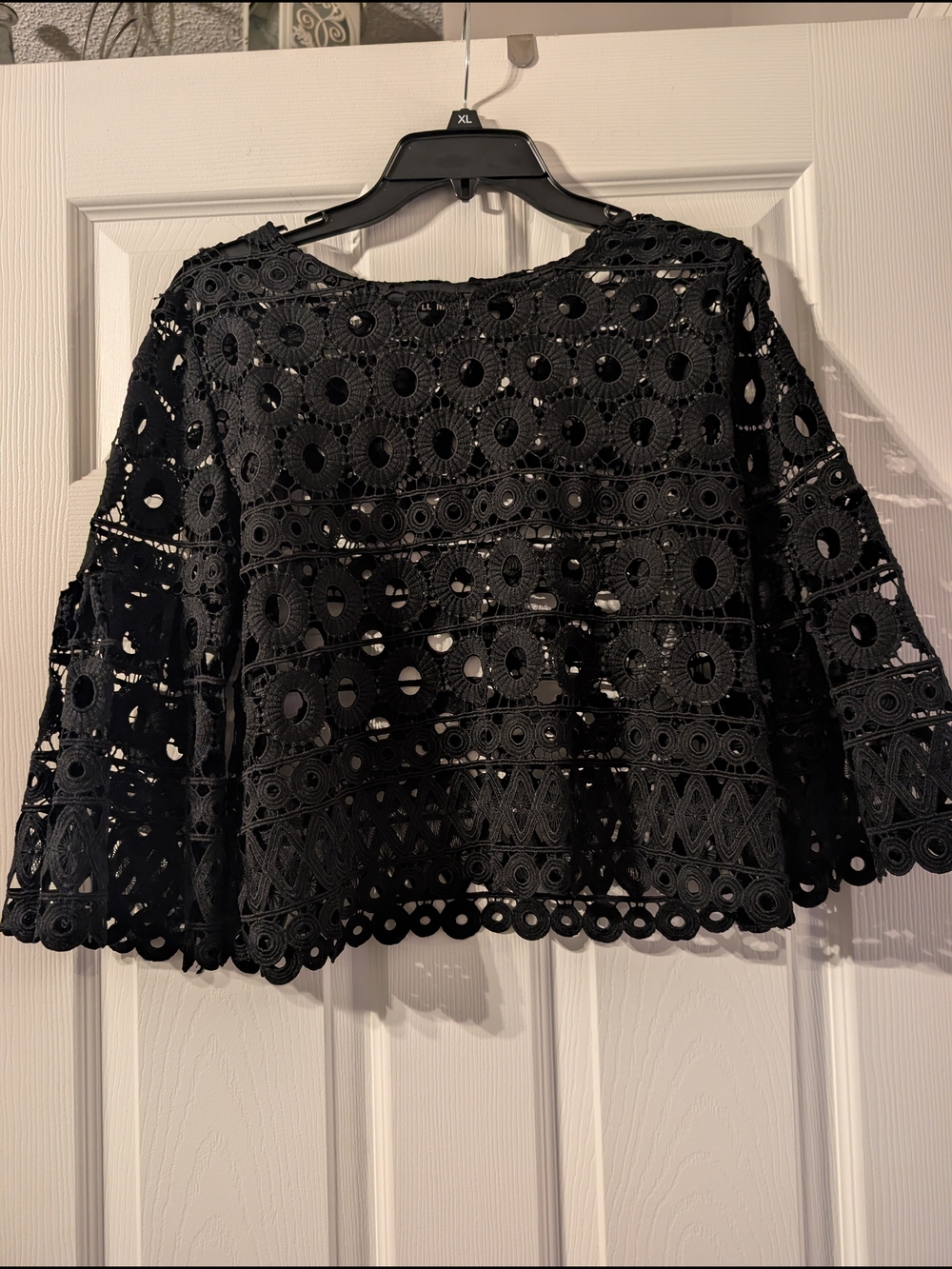 Style Mafia Black Crochet Lace Bell Sleeve Blouse